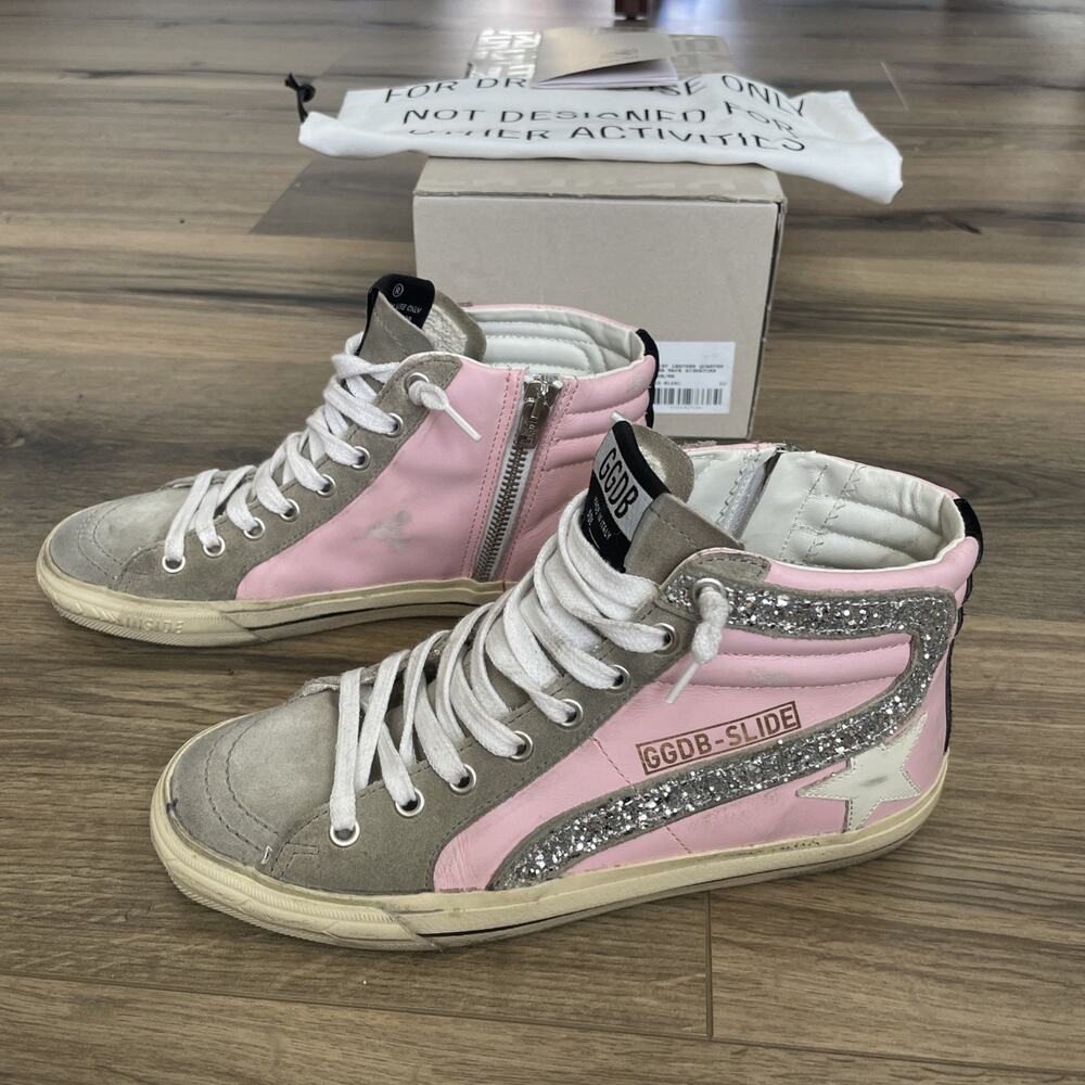 Golden Goose Slide Sneaker Dreamed in Venice Size 36 US 6 Pink Glitter High Top - Picture 2 of 15